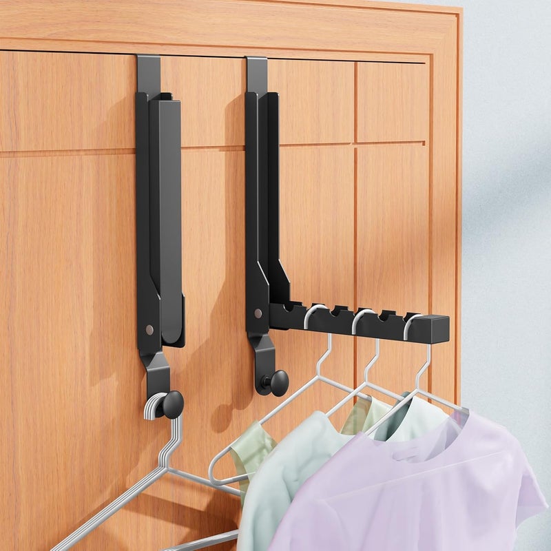 BAKON 4 Pack Over The Door Hanger Folding Clothes Drying Rack, Folding Hanging Coat Rack for Indoor Laundry Room Compact Small Space Foldable Portable Clothing Hanger Hook Collapsible (Black-4(Upgraded)) - Image 2